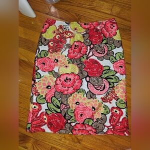 Cynthia Steffe Skirt Womens 6 Red Orange Floral Embroidered Eyelet Cotton